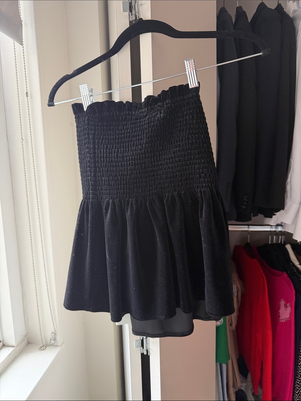 Zara Black Smocked Mini Skirt with Ruffle Hem